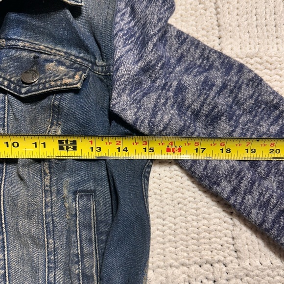Free People Jean Jacket with Sweater Sleeves and Hood - Picture 4 of 6